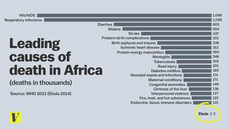 Muertes en África por el brote de ébola frente a otras enfermedades.