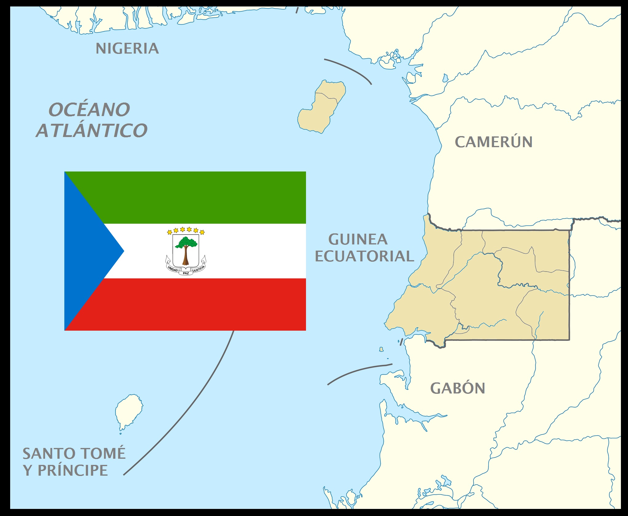 Situación geográfica y bandera de Guinea Ecuatorial Mapa de Guinea Ecuatorial